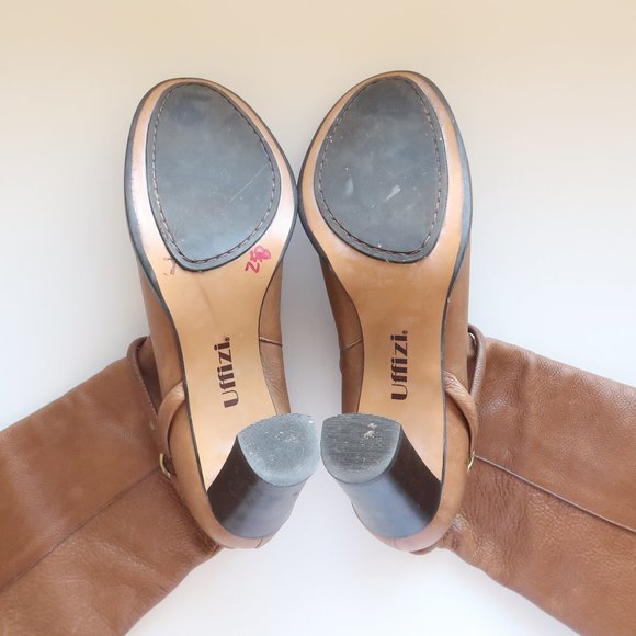 Uffizi Brown Leather Tall Heeled Boots With Metallic Harness Size 9.5 M - Picture 5 of 16